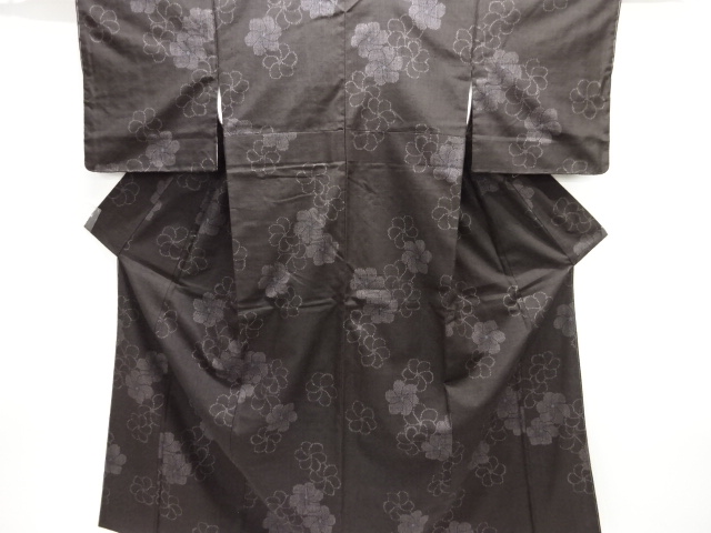 未使用品　泥染　ねじり花模様織り出し手織り紬着物